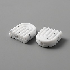 White Food Grade Eco-Friendly Silicone Beads, Rainbow, White, 19.5x17x6mm, Hole: 2mm