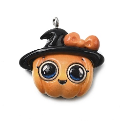 Тыква Подвески из непрозрачной смолы на Хэллоуин, с железной платиной петлей, тыква, 28.5x30x8.5 мм, отверстие : 2 мм