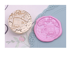 Train Golden Tone Wax Seal Brass Stamp Head, for Invitations, Envelopes, Gift Packing, Train, 25mm