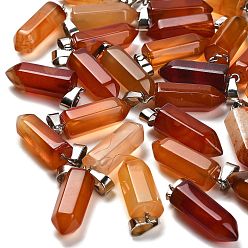 Red Agate Подвески из натурального красного агата (окрашенного и нагретого), из нержавеющей стали с цветным покрытием 201 защелки из нержавеющей стали на дужках, 25.5~26.5x8~9x8~9 мм, отверстие : 7x4 мм