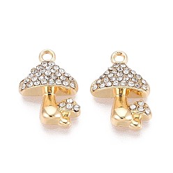 Кристалл Подвески из сплава со стразами, гриб, без кадмия, без никеля и без свинца, золотые, кристалл, 18x12x4 мм, отверстие : 1.6 мм