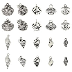 Antique Silver Tibetan Style Alloy Pendants, Shell Shape, Antique Silver, 120pcs/box
