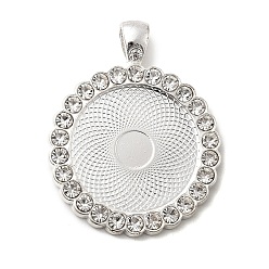 Кристалл Плоские настройки кулон кабошон круглый сплав горный хрусталь, без кадмия и без свинца, серебряный цвет гальваническим, кристалл, лоток : 25 мм, 43x34x3 мм, отверстия: 4x7 mm, 38 шт / пакет