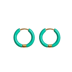 Средний Бирюзовый 304 из нержавеющей стали серьга, с эмалью, реальный 18 k позолоченный, средне бирюзовый, 16x17.5x2.5 мм