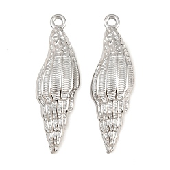 Stainless Steel Color 304 Stainless Steel Pendants, Conch Shell Shape Charms, Stainless Steel Color, 43.5x13x4mm, Hole: 2.5mm