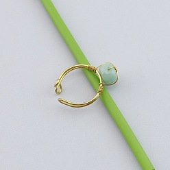 Green Aventurine Brass & Natural Green Aventurine Finger Rings, Nuggets, Golden, 15~20mm