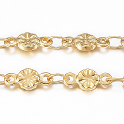 Золотой Ионное покрытие (ip) 304 звенья цепи из нержавеющей стали, пайки, с катушкой, плоские круглые с цветком, золотые, 8x3.5x1.2 мм, около 32.8 футов (10 м) / рулон