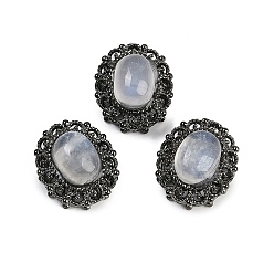 Черный Цвет Металла Латунные паве из натурального радужного лунного камня овальные многорядные звенья, стойки покрытие, металлический черный , 13x12x8 мм, отверстие : 1.6 мм