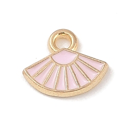 Pink Legierung Emaille Reize, Licht Gold, Fan-Charme, rosa, 9x10.5x1.5 mm, Bohrung: 1.5 mm