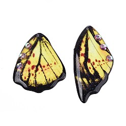 Шампанско-Желтый Подвески в виде крыльев бабочки из эпоксидной смолы, со стразами и блестящей пудрой, шампанское желтый, 40~42x22~24x2~3 мм, отверстие : 1~1.2 мм, маленькие крылья: 31~33x27~27.5x2~3мм