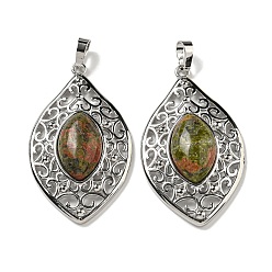 Унакит Природные подвески Unakite, латунные полые подвески в виде конского глаза, без кадмия и без свинца, платина, 48x28.5x8.5 мм, отверстие : 7.5x5 мм