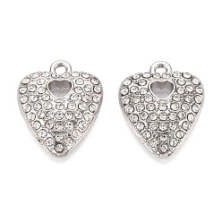 Платина Подвески из сплава и страза, сердце, без свинца и без кадмия, платина, 21x17x3.5 мм, отверстие : 1.8 мм