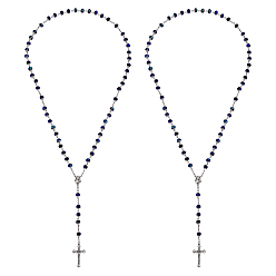 Античный Серебристый & Платиновый 2 шт. подвеска в виде креста Иисуса из цинкового сплава, бусы-колье из синего стекла в форме ронделя для женщин и мужчин, старинное серебро и платина, 30.31 дюйм (77 см)