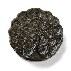 Золотой Обсидиан Резные подвески из натурального золотистого обсидиана, прелести павлина, 40x40.5x9 мм, отверстие : 1.4~1.5 мм