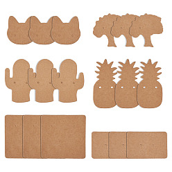 BurlyWood Cactus & Cat & Pineapple & Tree & Square & Rectangle Shape Earring Display Cards, Blank Kraft Paper Tags for Ear Studs, Earrings and Jewelry Display, BurlyWood, 35~60x32~64x0.3~0.5mm, Hole: 1~1.5mm, 300pcs/set