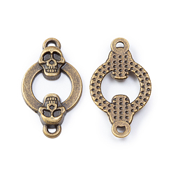 Antique Bronze Tibetan Style Alloy Connector Charms, Ring with Skull, Antique Bronze, 24x14x2mm