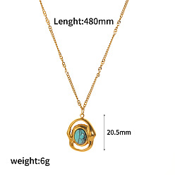 Синтетическая Бирюза Овальный кулон из искусственной бирюзы 304 цепочки из нержавеющей стали для женщин, реальный 18 k позолоченный, 18.90 дюйм (48 см), Кулон : длиной 20.5 мм 