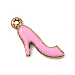Pink 304 colgantes de acero inoxidable, con esmalte, encantos de zapatos de tacón alto, dorado, rosa, 19x8x2.5 mm, agujero: 1.2 mm