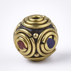 Golden Handmade Indonesia Beads, with Brass Findings, Round, Golden, 12.5x12mm, Hole: 1.4mm