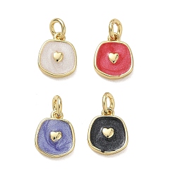 Gemischte Farbe Messing Emaille-Anhänger, Nuggets mit Herzanhängern, mit Glitzerpulver, cadmiumfrei und bleifrei, Gestell, langlebig überzogen, echt 18 k vergoldet, Gemischte Farbe, 11x9x2 mm, Bohrung: 3 mm