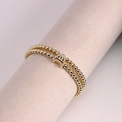 Letter A Браслеты из латуни с микропаве из прозрачных кубических циркониевых бусин, двойные нити, эластичные, для женщин, буква и круг, золотые, буква a, 6.69 дюйм (17 см)