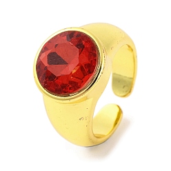 Красный Латунное стекло круглое широко открытое кольцо-манжета для женщин, реальный 18 k позолоченный, красные, 23 мм, регулируемый