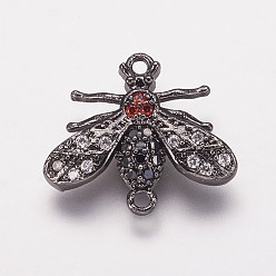 Черный Цвет Металла Коннекторы, латунь, кубический цирконий, Пчелы, красочный, металлический черный , 14.5x16.5x3 мм, отверстие : 1 мм