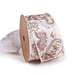 Camel 10 Yards Single Face Flower Print Polyester Ribbons, Garment Accessories, Gift Packaging, Camel, 1-5/8 inch(40mm)
