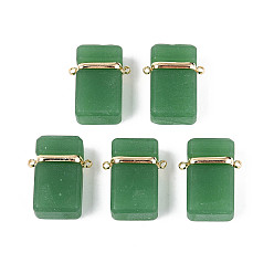 Средний Морско-зеленый Стеклянные прямоугольные звенья соединительные подвески, с латунной фурнитурой , золотые, средний морской зеленый, 25.4~25x20x9.5~10 мм, отверстие : 1.6 мм