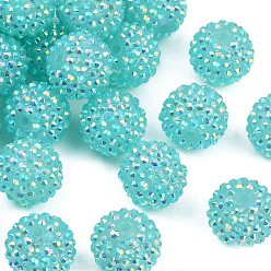 Голубой AB-цвет смолы горный хрусталь бисер, с акриловыми круглыми бусинами внутри, для жевательной резинки ювелирных изделий, голубой, 20x18 мм, отверстие : 2~2.5 мм