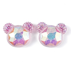 Бледно-Розовый Кабошоны с головой медведя из прозрачной эпоксидной смолы, с блеском порошок, розовый жемчуг, 19x23x7 мм