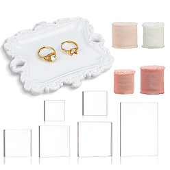 (52) Непрозрачная лаванда 1шт. винтажные подносы из смолы для демонстрации ювелирных изделий, с 4 рулонами 4 разноцветной полиэстерной лентой с необработанными краями и 6 шт. акриловыми подставками для демонстрации., разноцветные, 12.35x11x0.9 см, 1 PC