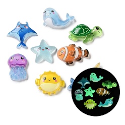 (52) Непрозрачная лаванда Светящиеся морские животные, непрозрачные смоляные кабошоны, разнообразные, светится в темноте, разноцветные, 18.5~26x18~37.5x6~8.5 мм