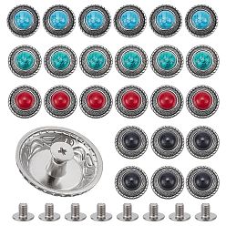 (52) Непрозрачная лаванда 24 наборы 4 цвета цинковый сплав декоративные заклепки, с синтетической бирюзой и железными винтами, для кошелька, , украшение кожаных ремесел, плоско-круглые, разноцветные, 25x13 мм, отверстие : 2.5 мм, 6 наборы / цвет
