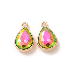 Hot Pink Electroplate Glass Pendants, Teardrop Charms, with Alloy, Golden, Faceted, Hot Pink, 19.5x12.5x5.5mm, Hole: 1.8mm