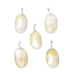 Other Sea Shell Natural Sea Shell Pendants, Oval Charms, with Platinum Plated Brass and Alloy Findings, 43.5~46x20.5~23x13.5~14.5mm, Hole: 4x5.5mm