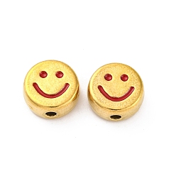 Красный 304 из нержавеющей стали эмаль бисер, ионное покрытие (ip), реальный 18 k позолоченный, плоские круглые с улыбающееся лицо, красные, 9.5~10x5 мм, отверстие : 1.6 мм