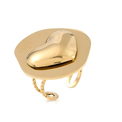 Сердце Нестандартные круглые 304 открытые манжеты из нержавеющей стали для женщин, реальный 18 k позолоченный, сердце, 31.5x30 мм