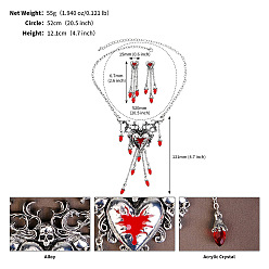 Античное Серебро Комплект из серег и ожерелий из сплава и эмали на Хэллоуин, украшения для женщин, сердце, античное серебро, 520 мм