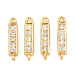Настоящее золото 18K Шармы-соединители из латуни с микропаве из прозрачного кубического циркония, прямоугольник ссылки, без свинца и без кадмия, стойки покрытие, долговечный, реальный 18 k позолоченный, 13x3x1 мм, отверстие : 0.8 мм