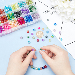 Mixed Color DIY Baking Painted Crackle Glass Beads Stretch Bracelet Making Kits, include Sharp Steel Scissors, Elastic Crystal Thread, Stainless Steel Beading Needles, Mixed Color, Beads: 8mm, Hole: 1.3~1.6mm, 630pcs/set