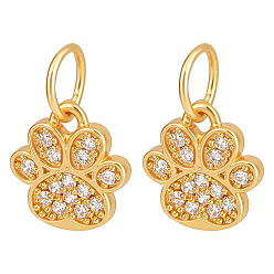 Золотой 2шт. 925 подвески в виде отпечатков лап из стерлингового серебра с микропаве из прозрачных кубических цирконий, с перемычками и 925 штампом, золотые, 8.5x8x1.5 мм, отверстие : 3.6 мм