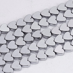 с Платиновым Покрытием Немагнитные синтетический гематит бисер пряди, класс А, сердце, с покрытием платиным, 6x6x2 мм, отверстие : 1 мм, 66 шт / нитка, 15.5 дюйм
