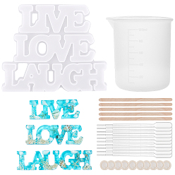 (52) Непрозрачная лаванда Наборы для поделок из эпоксидной смолы своими руками, в том числе живые, силиконовые формы love & смех, силиконовая мерная чашка, пластиковые переносные пипетки, березовые деревянные палочки для мороженого и латексные кроватки для пальцев, разноцветные, 135x162x12.5 мм, 1 PC