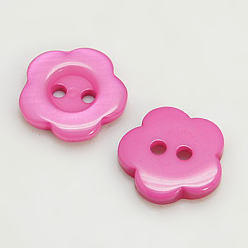 Ярко-Розовый Пуговицы из смолы, окрашенные, цветок, ярко-розовый, 12x2.5 мм, отверстие : 1 мм