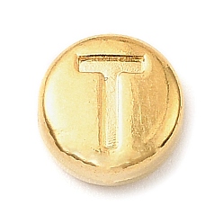 Letter T 304 из нержавеющей стали бусы, плоские круглые с буквы, золотые, Письмо T, 7x3.5 мм, отверстие : 1.7 мм
