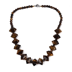 Tiger Eye Natural Tiger Eye Round & Cone Beaded Necklaces, with Stainless Steel Clasps, 18.50 inch(47cm)~19.49 inch(49.5cm)