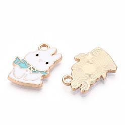 Бирюза Подвески из эмали и сплава, без кадмия, без никеля и без свинца, золотой свет, кролик с плащом, бирюзовые, 19.5x14.5x2 мм, отверстие : 2 мм