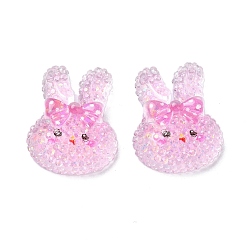Hot Pink Transparent Epoxy Resin Decoden Cabochons, with Paillettes, Rabbit, Hot Pink, 21.5x17x6mm