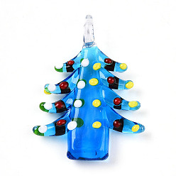 Озёрно--синий Подвески лэмпворк ручной работы, неровные елочные подвески, Плут синий, 43~49x36~38x10~11 мм, отверстие : 5~5.5x4~6 мм